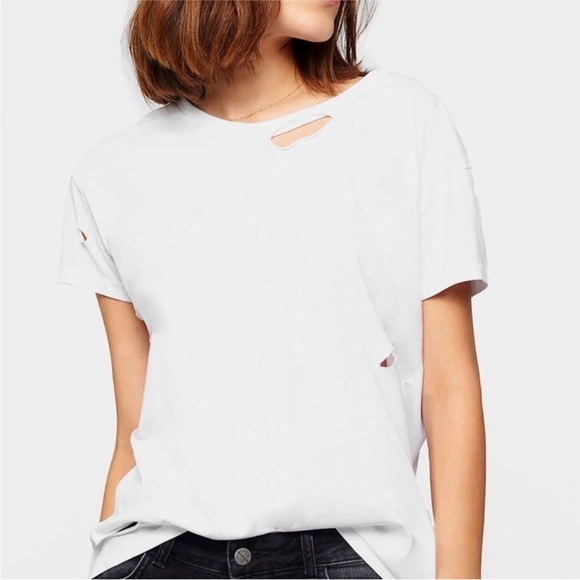 ANINE BING Distressed White Tee Small - Picture 1 of 8